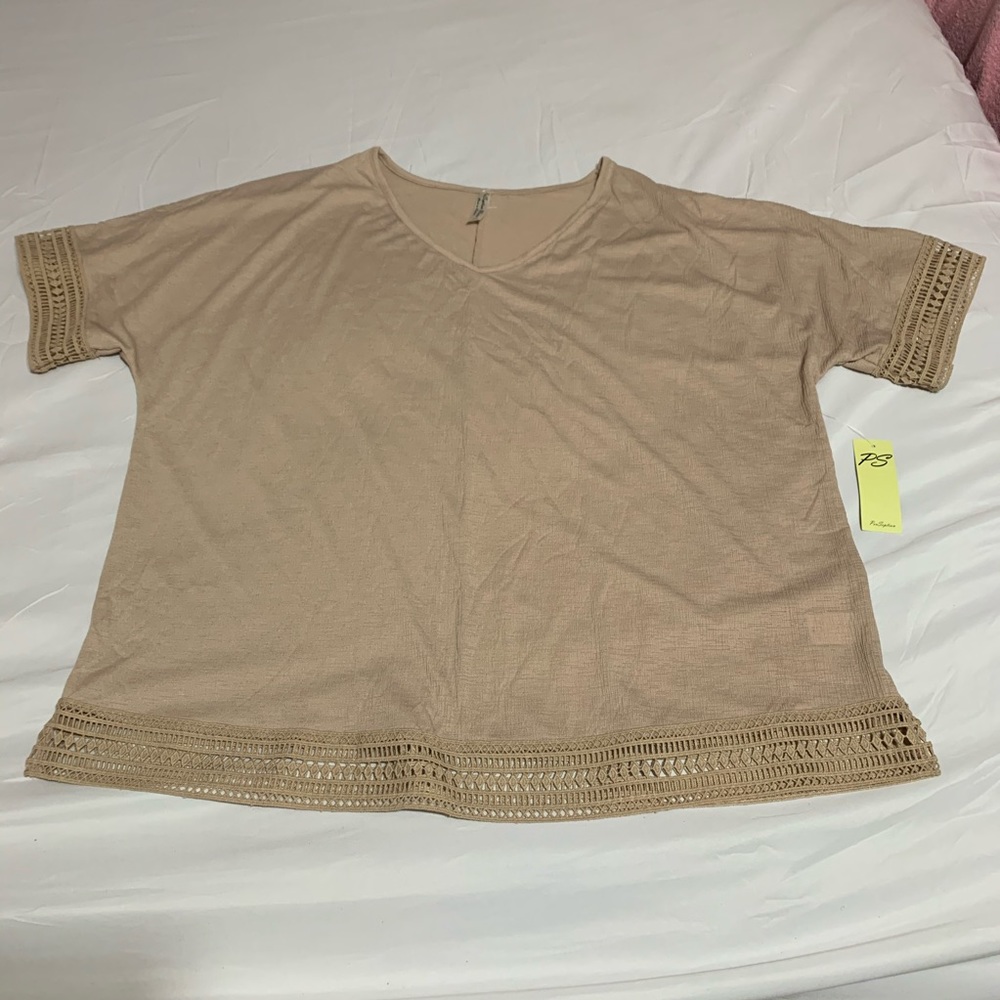 PerSeption Women’s Top With Lace XL Tan Blouse